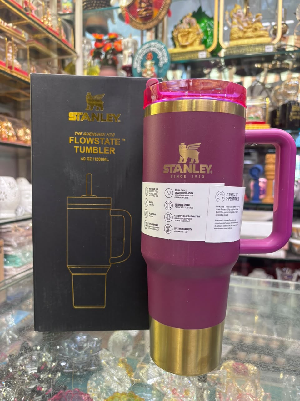 Stanley Quencher Flow state Gold Edition Stainless Steel Vacuum Insulated Tumbler (40 oz). Maroon