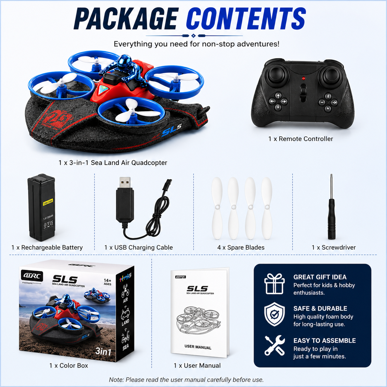 3-in-1 RC Quadcopter โ Sea, Land & Air Remote Control Flying Car