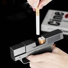Gun Shape Cigarette Case Lighter – Jet Flame Torch Lighter with Stylish Gun Shape, Portable & Refillable, Unique Gift for Smokers, Compact Cigar and Cigarette Lighter