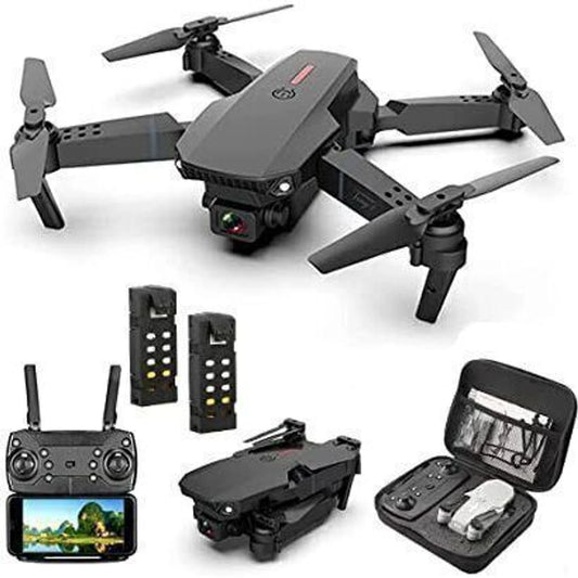 Black drone with accessories on a white background