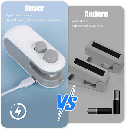 Comparison of a charging device with USB cable on a blue background and a separate battery pack on a gray background.