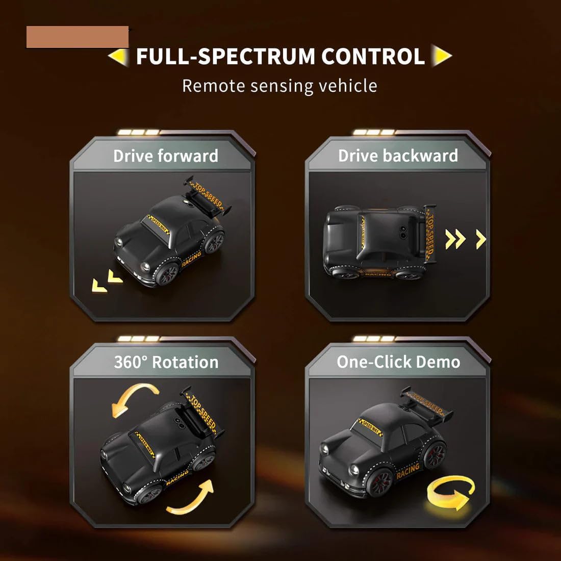 Control options for a remote sensing vehicle with icons and text on a dark background.