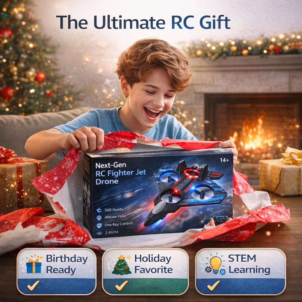 Vinny’s RC Fighter Jet for Kids – 2.4GHz Remote Control Airplane with Gyro Stabilization, Durable EPP Foam Build, Ready-to-Fly (Multicolor)