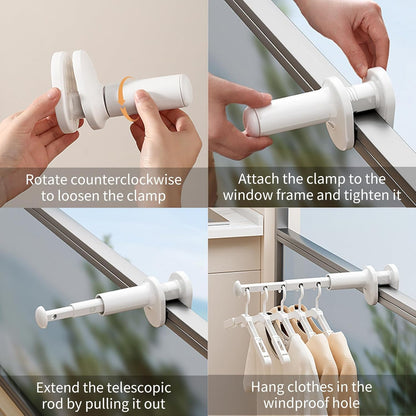 Space-saving adjustable garment hanging rack with no-drill clamp installation