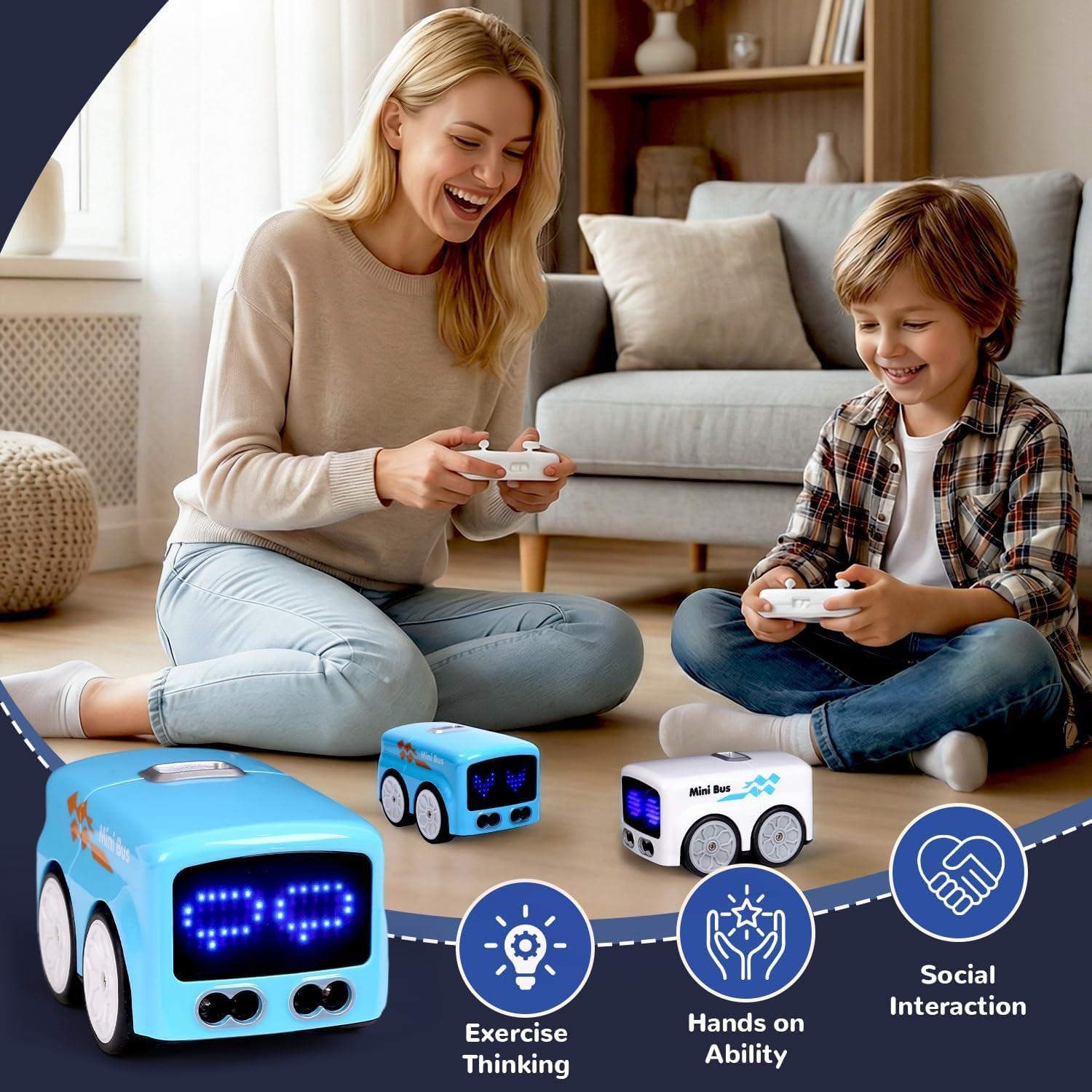 Magic Mini RC Bus, 2.4 GHZ Inductive Car that Follows Drawn Line, Interactive Magic Mini Bus with Gestures Follow & Escape Modes, Idea Present for 6+ Kids Boys Girls and Adults.