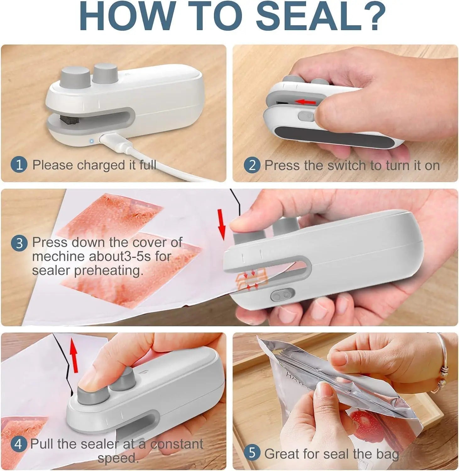 rechargeable bag sealer with cutter