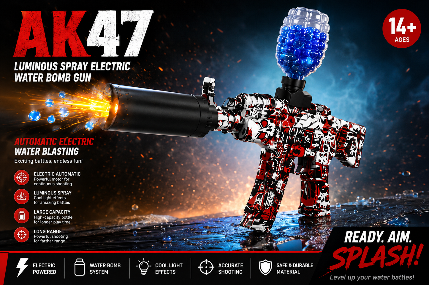 Electric Gel orbees Blaster AK47 1000 High-Powered Automatic Water Ball Gun for Kids & Teens