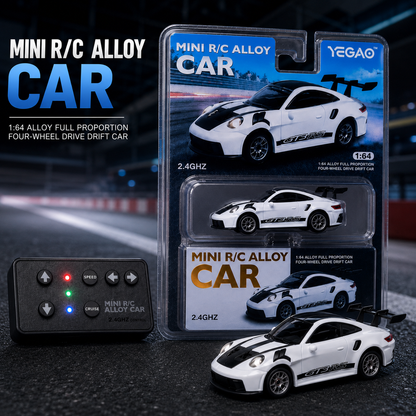 Yegao Porsche 911 GT3 RS White Scale 1:64 Mini 2.4 GHZ Remote Control Alloy Full Proportion Four-Wheel Drive Drift Car White