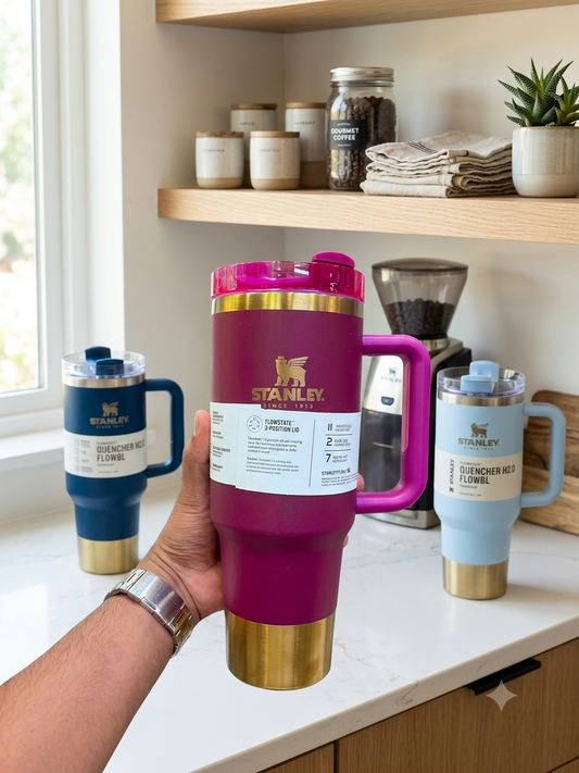 Stanley Quencher Flow state Gold Edition Stainless Steel Vacuum Insulated Tumbler (40 oz). Maroon