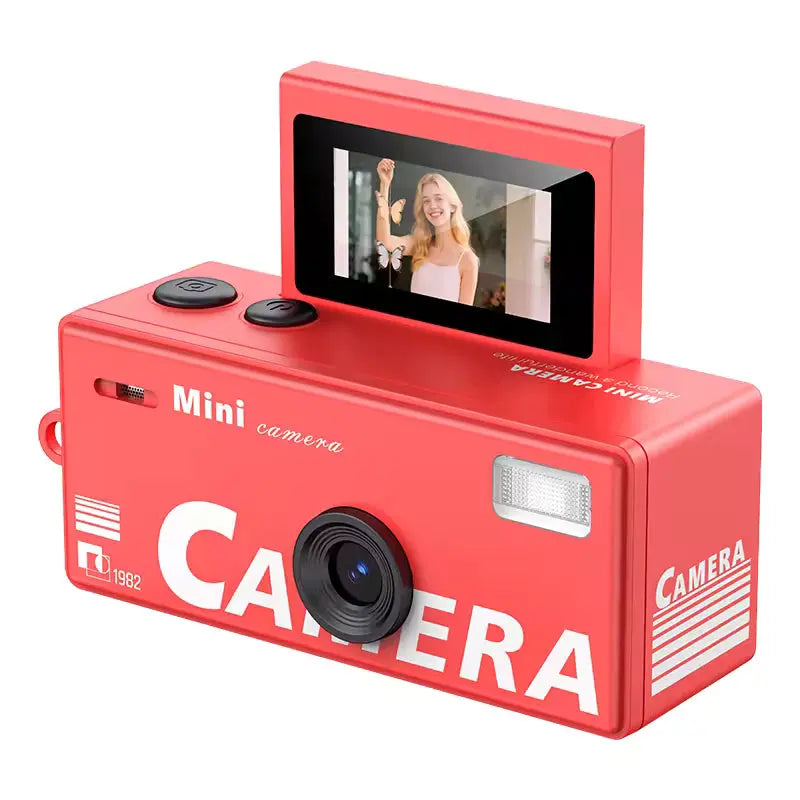 red mini flip screen retro camera