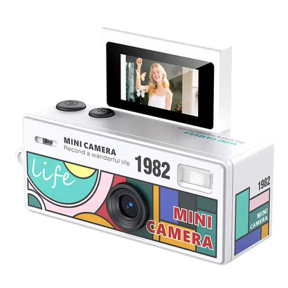 White mini flip screen retro camera
