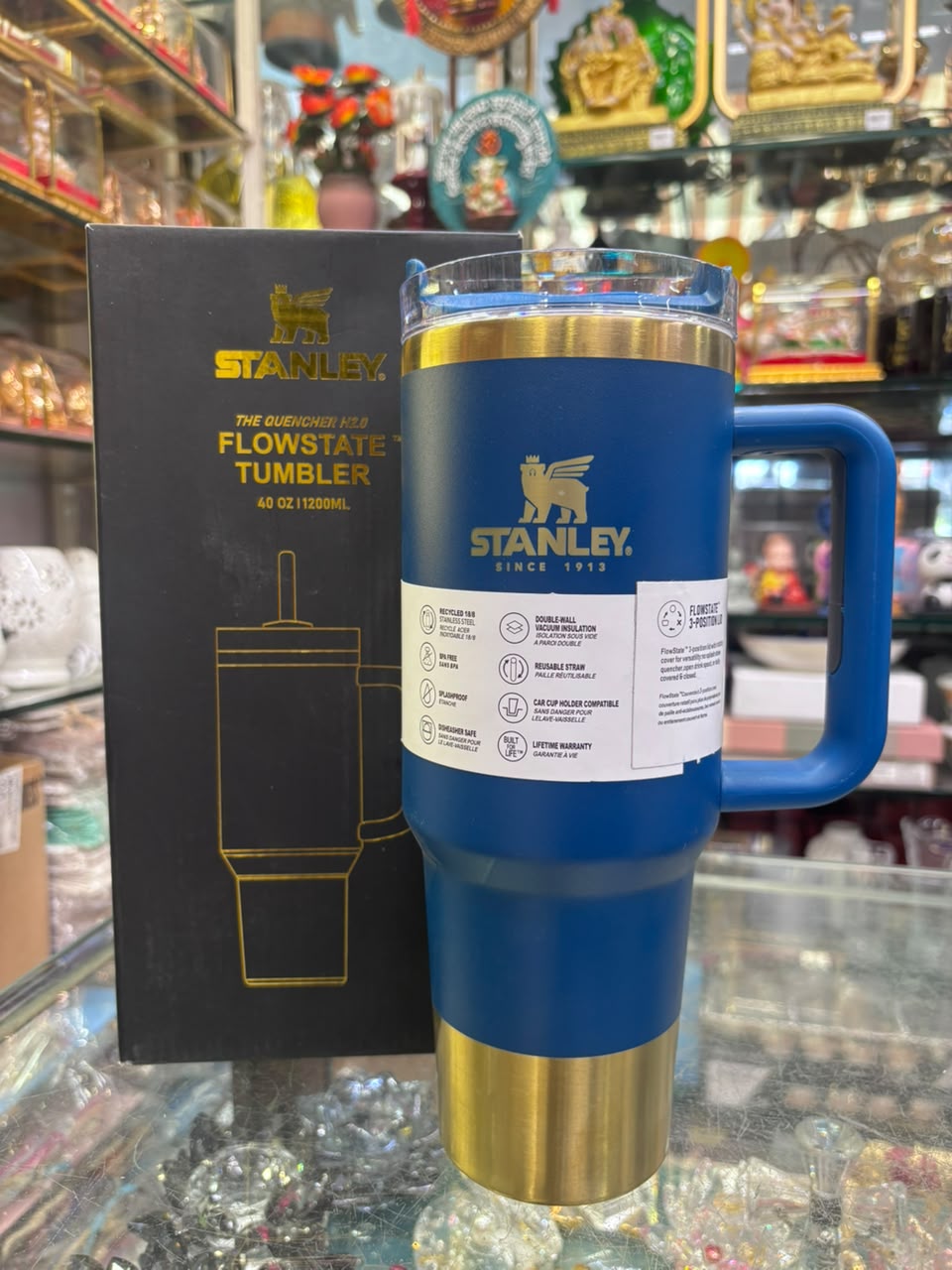 Stanley Quencher Flow state Gold Edition Stainless Steel Vacuum Insulated Tumbler (40 oz). Royal Blue