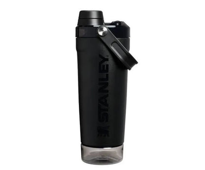 Black Stanley water bottle on a white background