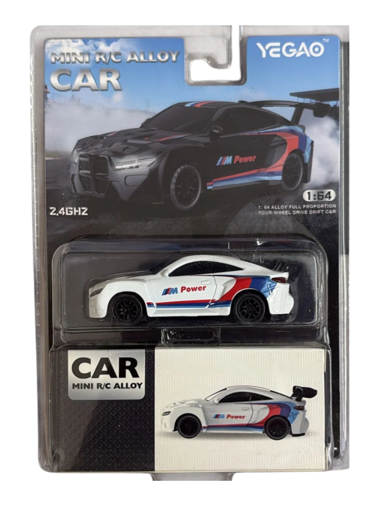 Yegao mini RC alloy car set in packaging with two cars visible.