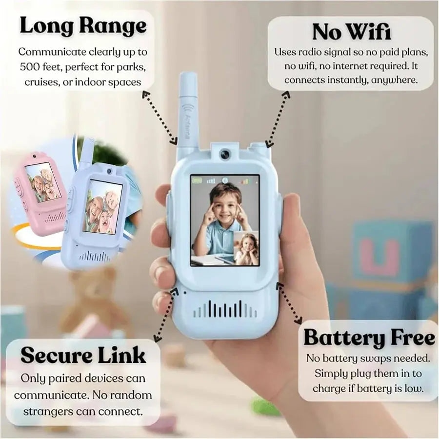 Video Walkie Talkie Children's Toy, Kids Video Pager with 2-Inch Screen, 2-Way Real-Time Video Call 1000FT Range Voice Effects, Kids Walkie Toys - Multicolor.