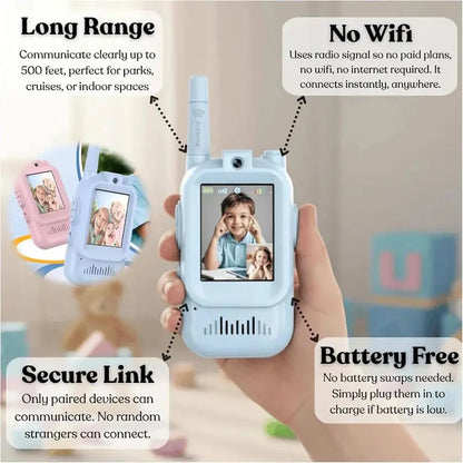 Video Walkie Talkie Children's Toy, Kids Video Pager with 2-Inch Screen, 2-Way Real-Time Video Call 1000FT Range Voice Effects, Kids Walkie Toys - Multicolor.