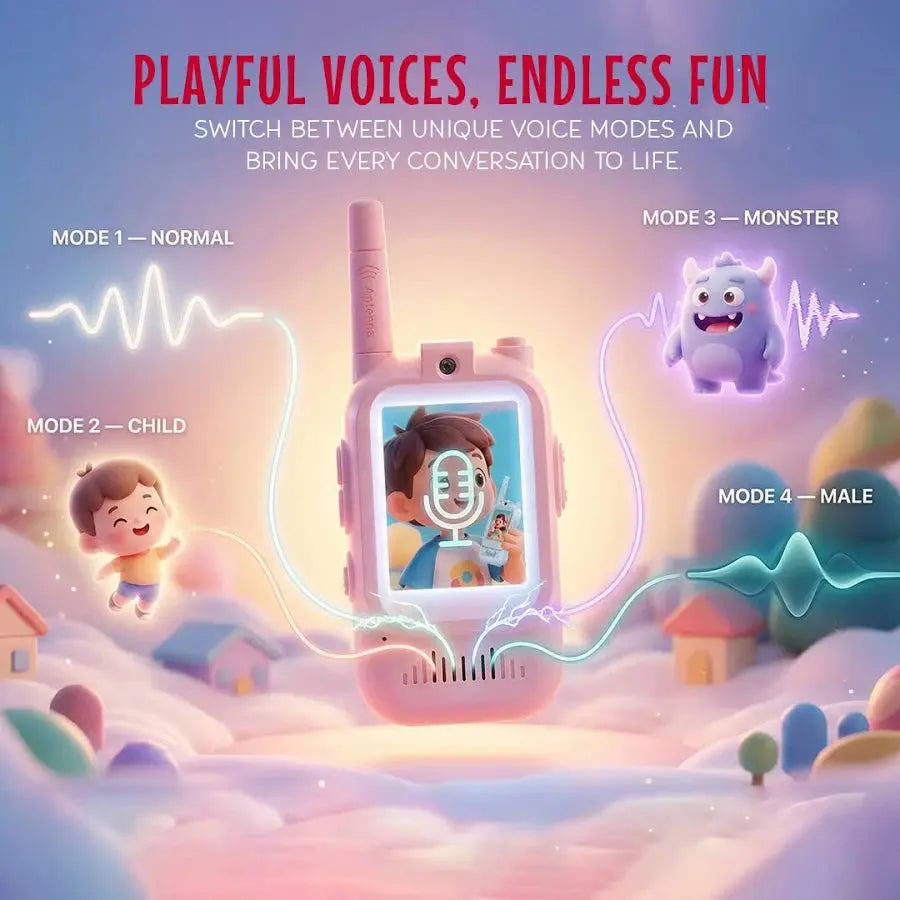 Video Walkie Talkie Children's Toy, Kids Video Pager with 2-Inch Screen, 2-Way Real-Time Video Call 1000FT Range Voice Effects, Kids Walkie Toys - Multicolor.